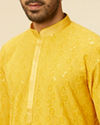 Manyavar Men Vibrant Yellow Chikankari Embroidered Kurta Set