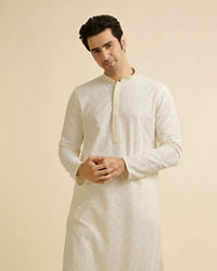 Manyavar Men Ivory Cream Chikankari Embroidered Kurta Set