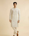 Manyavar Men Ivory Cream Chikankari Embroidered Kurta Set