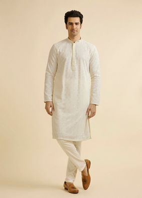 alt message - Manyavar Men Ivory Cream Chikankari Embroidered Kurta Set image number 2