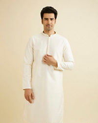 Manyavar Men Cream White Sequinned Kurta Set