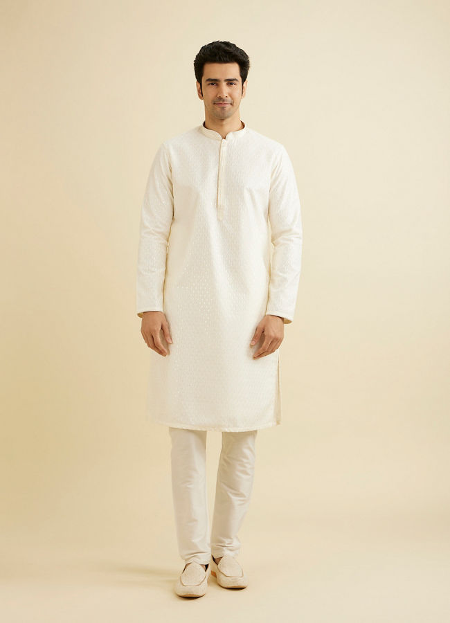 alt message - Manyavar Men Cream White Sequinned Kurta Set image number 2