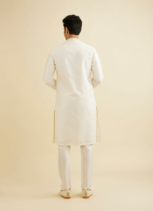 Manyavar Men Cream White Sequinned Kurta Set