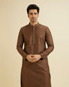 alt message - Manyavar Men Mocha Brown Sequinned Kurta Set image number 0