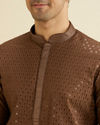 alt message - Manyavar Men Mocha Brown Sequinned Kurta Set image number 1