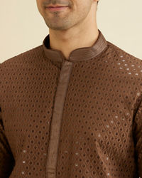 Manyavar Men Mocha Brown Sequinned Kurta Set