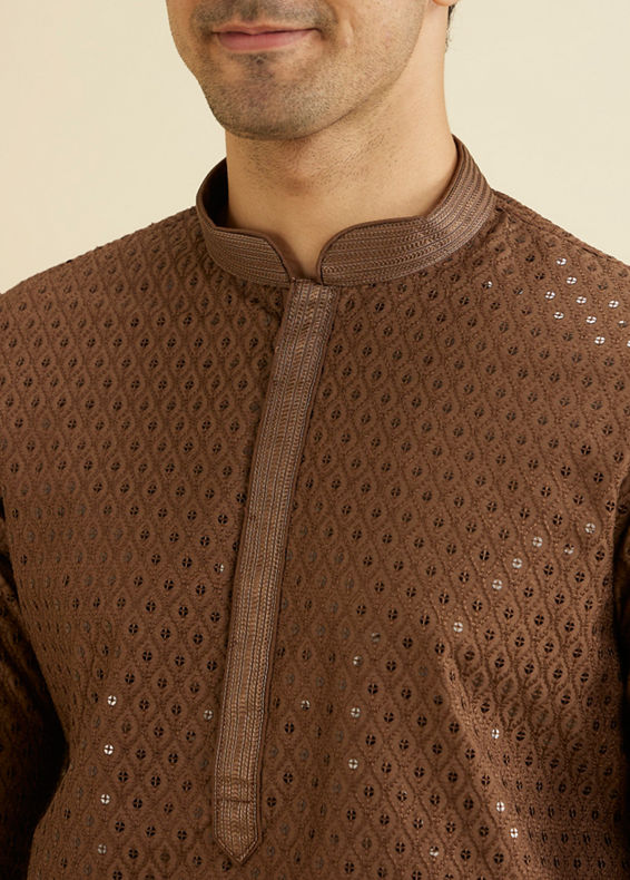 Manyavar Men Mocha Brown Sequinned Kurta Set