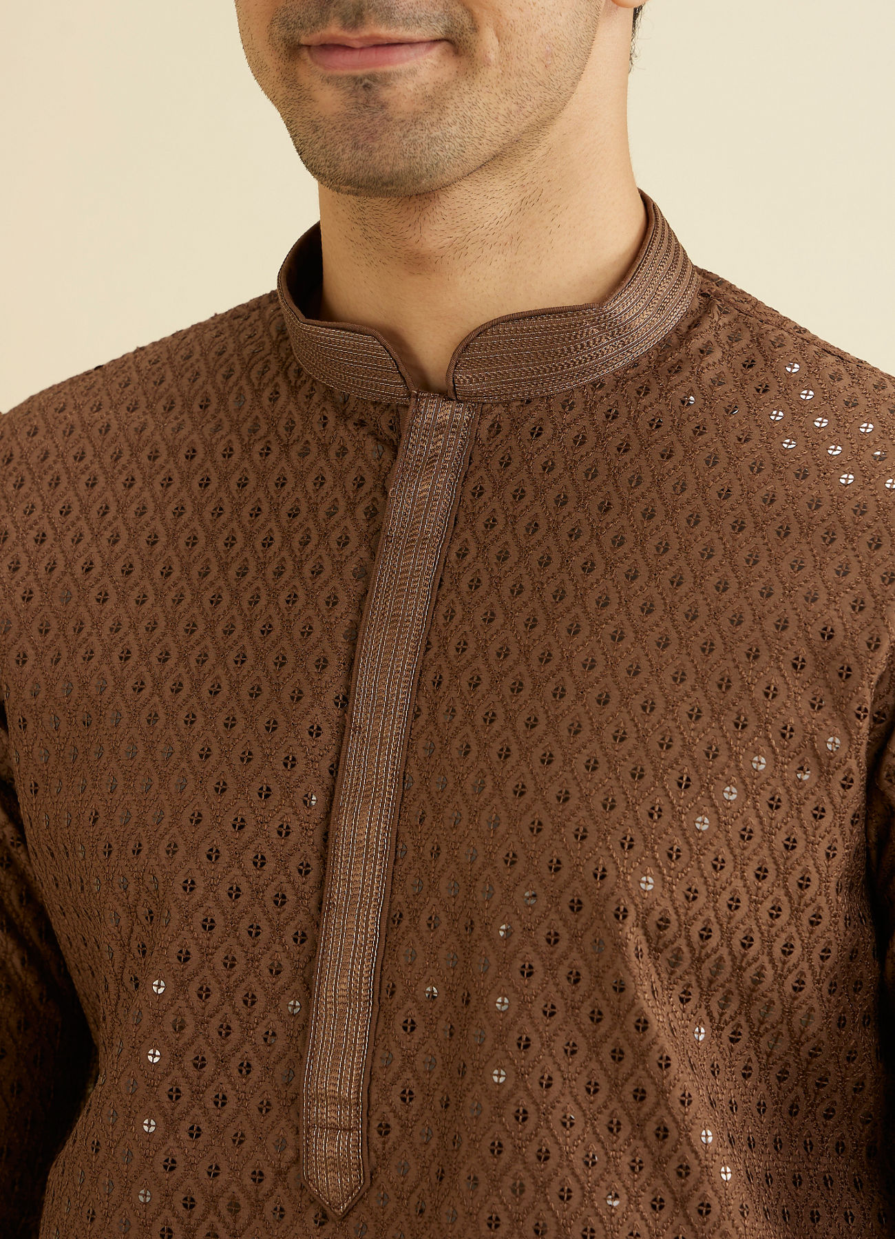 Manyavar Men Mocha Brown Sequinned Kurta Set