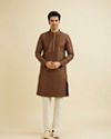 alt message - Manyavar Men Mocha Brown Sequinned Kurta Set image number 2