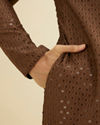 alt message - Manyavar Men Mocha Brown Sequinned Kurta Set image number 3