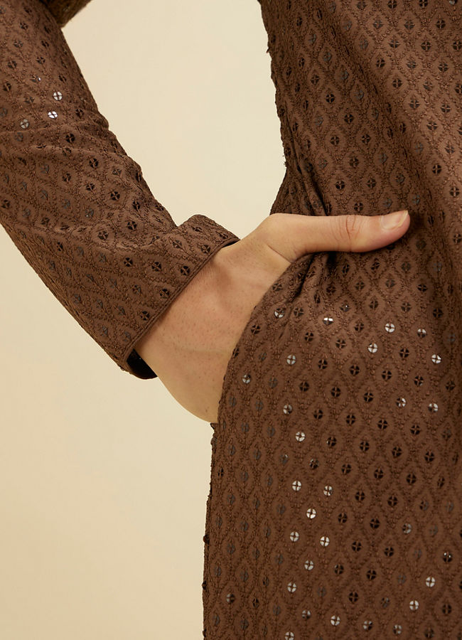 Manyavar Men Mocha Brown Sequinned Kurta Set