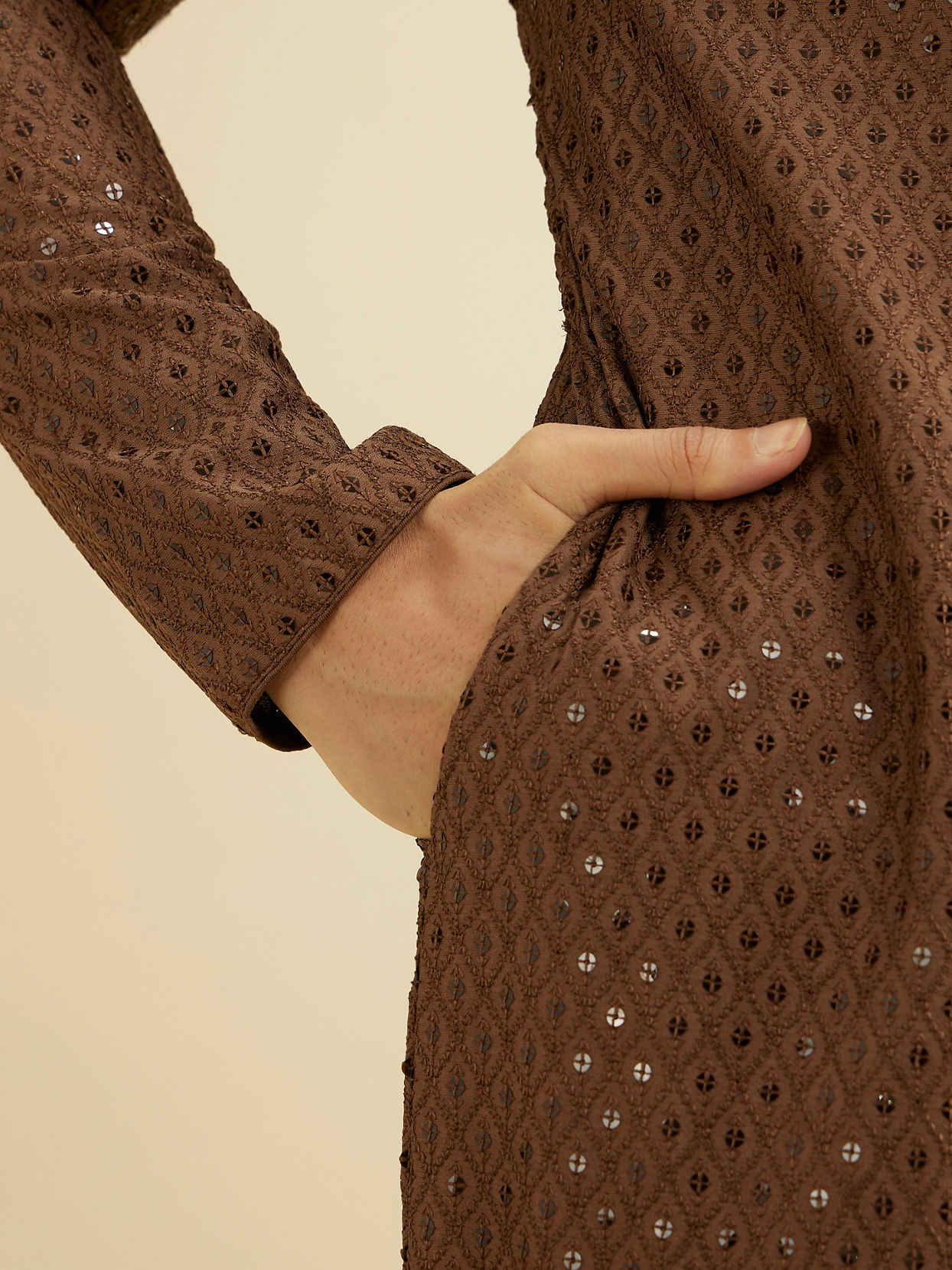 Manyavar Men Mocha Brown Sequinned Kurta Set