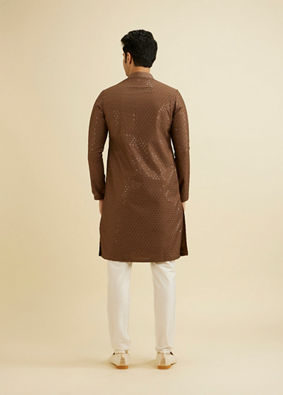 Manyavar Men Mocha Brown Sequinned Kurta Set image number 5