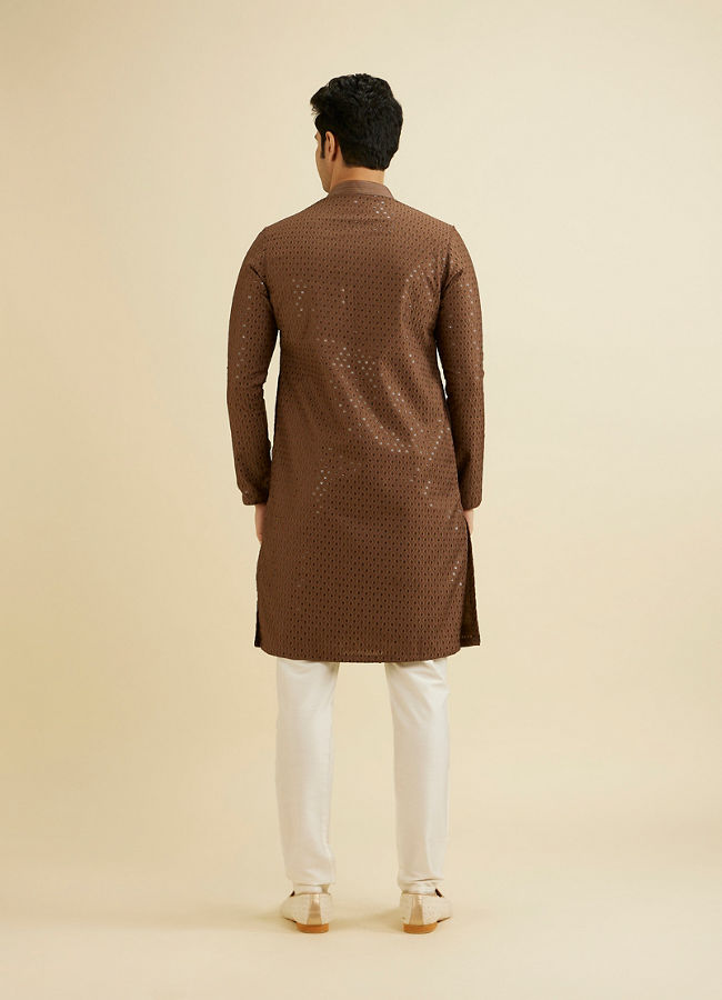 alt message - Manyavar Men Mocha Brown Sequinned Kurta Set image number 5