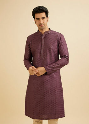 Manyavar Men Royal Purple Sequinned Kurta Set image number 0