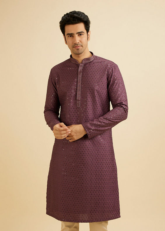 Manyavar Men Royal Purple Sequinned Kurta Set