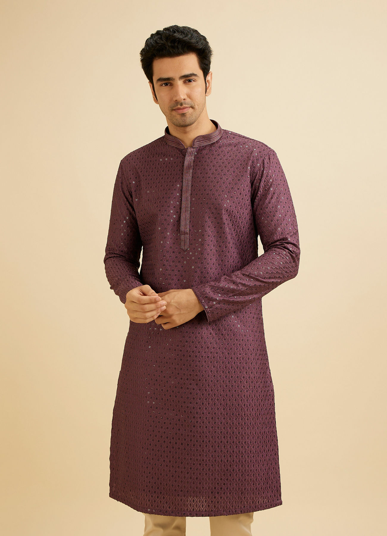 Manyavar Men Royal Purple Sequinned Kurta Set