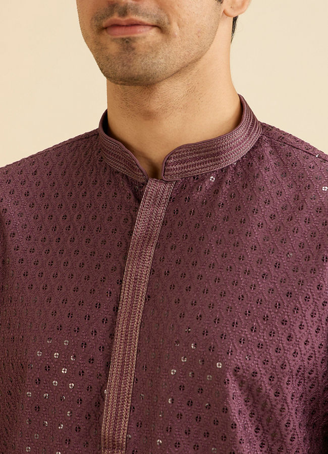 alt message - Manyavar Men Royal Purple Sequinned Kurta Set image number 1