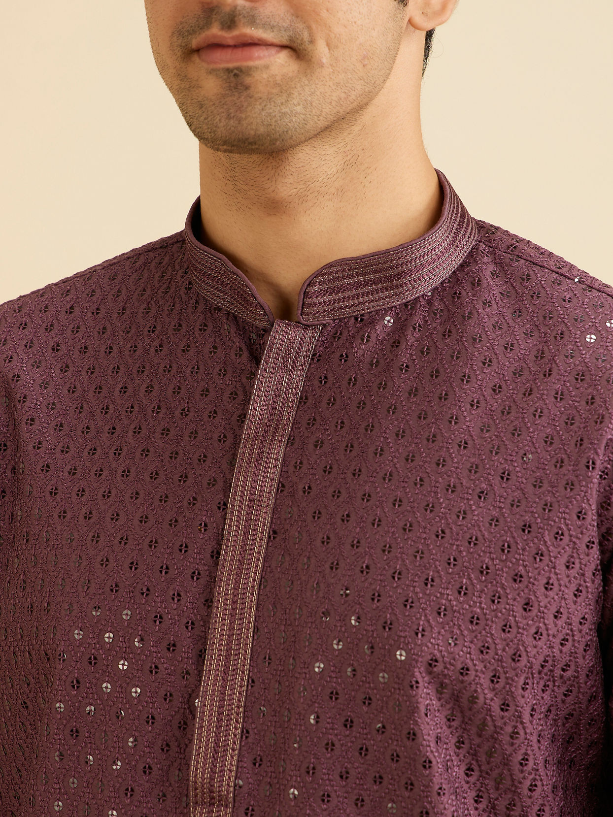 Manyavar Men Royal Purple Sequinned Kurta Set