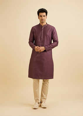 Manyavar Men Royal Purple Sequinned Kurta Set image number 2