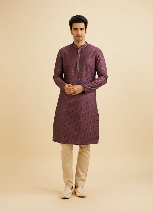 alt message - Manyavar Men Royal Purple Sequinned Kurta Set image number 2