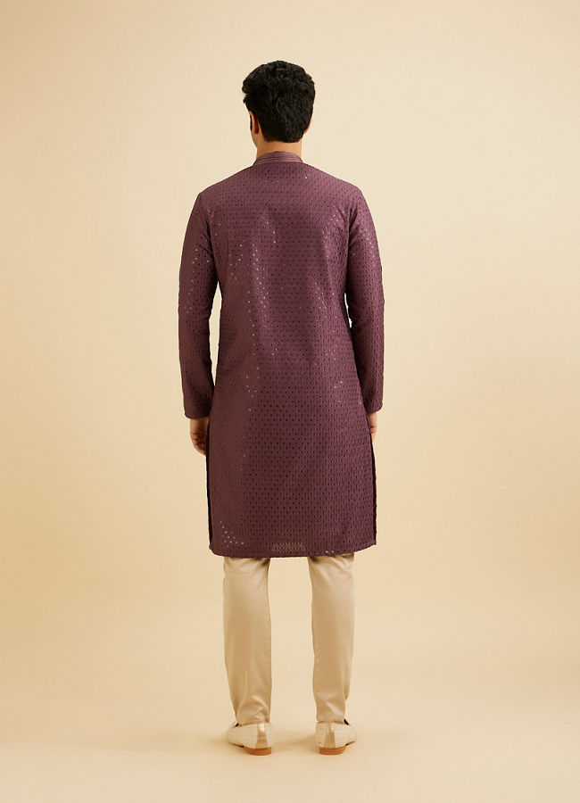 alt message - Manyavar Men Royal Purple Sequinned Kurta Set image number 4