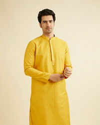 Manyavar Men Mustard Yellow Sequinned Kurta Set