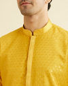 alt message - Manyavar Men Mustard Yellow Sequinned Kurta Set image number 1