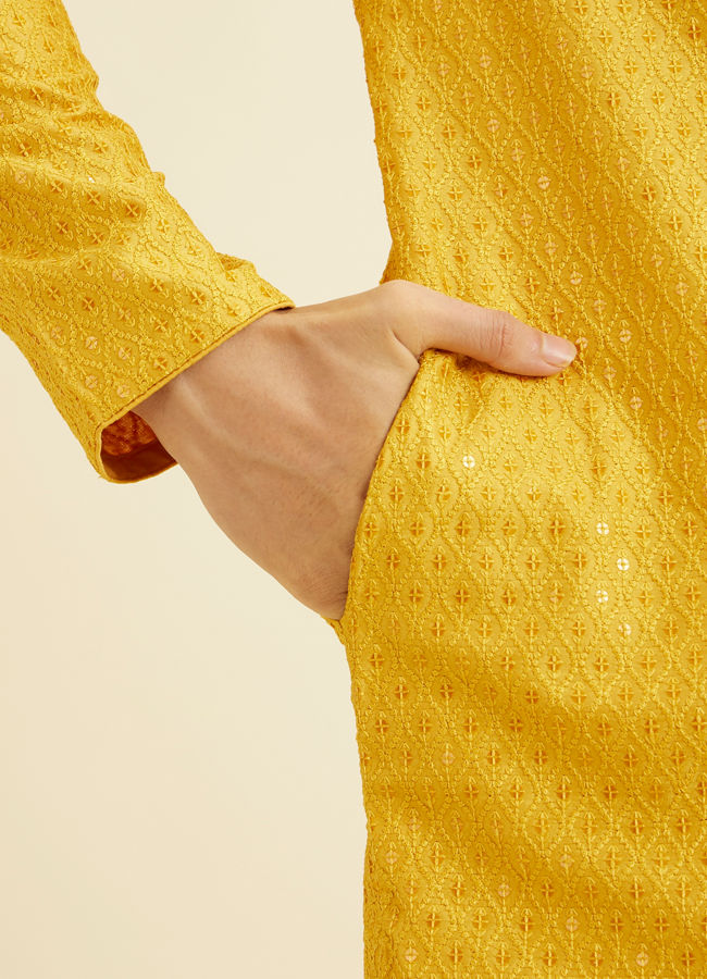 Manyavar Men Mustard Yellow Sequinned Kurta Set