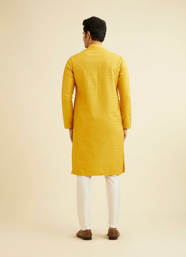Manyavar Men Mustard Yellow Sequinned Kurta Set