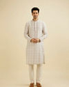 Manyavar Men Cream White Pixel Printed Kurta Set