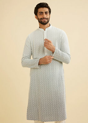 Manyavar Men Ash Grey Ombre Kurta Set with Chikankari Work