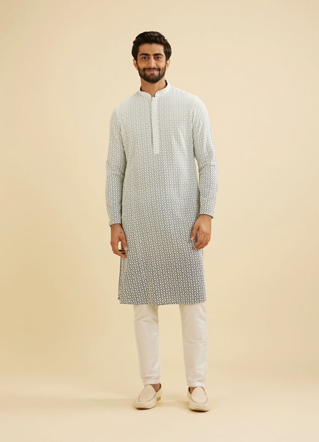 Manyavar Men Ash Grey Ombre Kurta Set with Chikankari Work