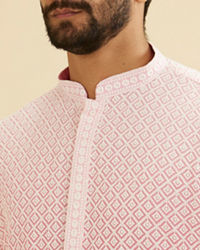 Manyavar Men Bubblegum Pink Ombre Kurta Set with Chikankari Work