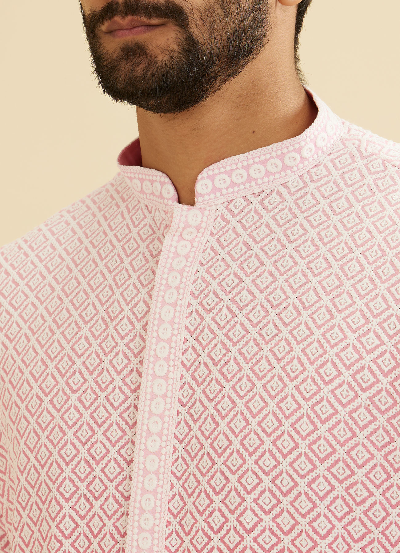 Manyavar Men Bubblegum Pink Ombre Kurta Set with Chikankari Work