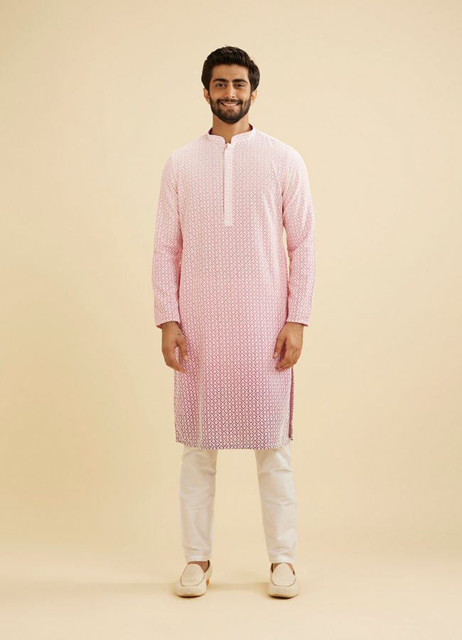 Manyavar Men Bubblegum Pink Ombre Kurta Set with Chikankari Work