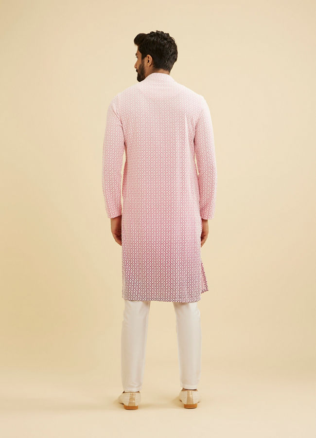 Manyavar Men Bubblegum Pink Ombre Kurta Set with Chikankari Work