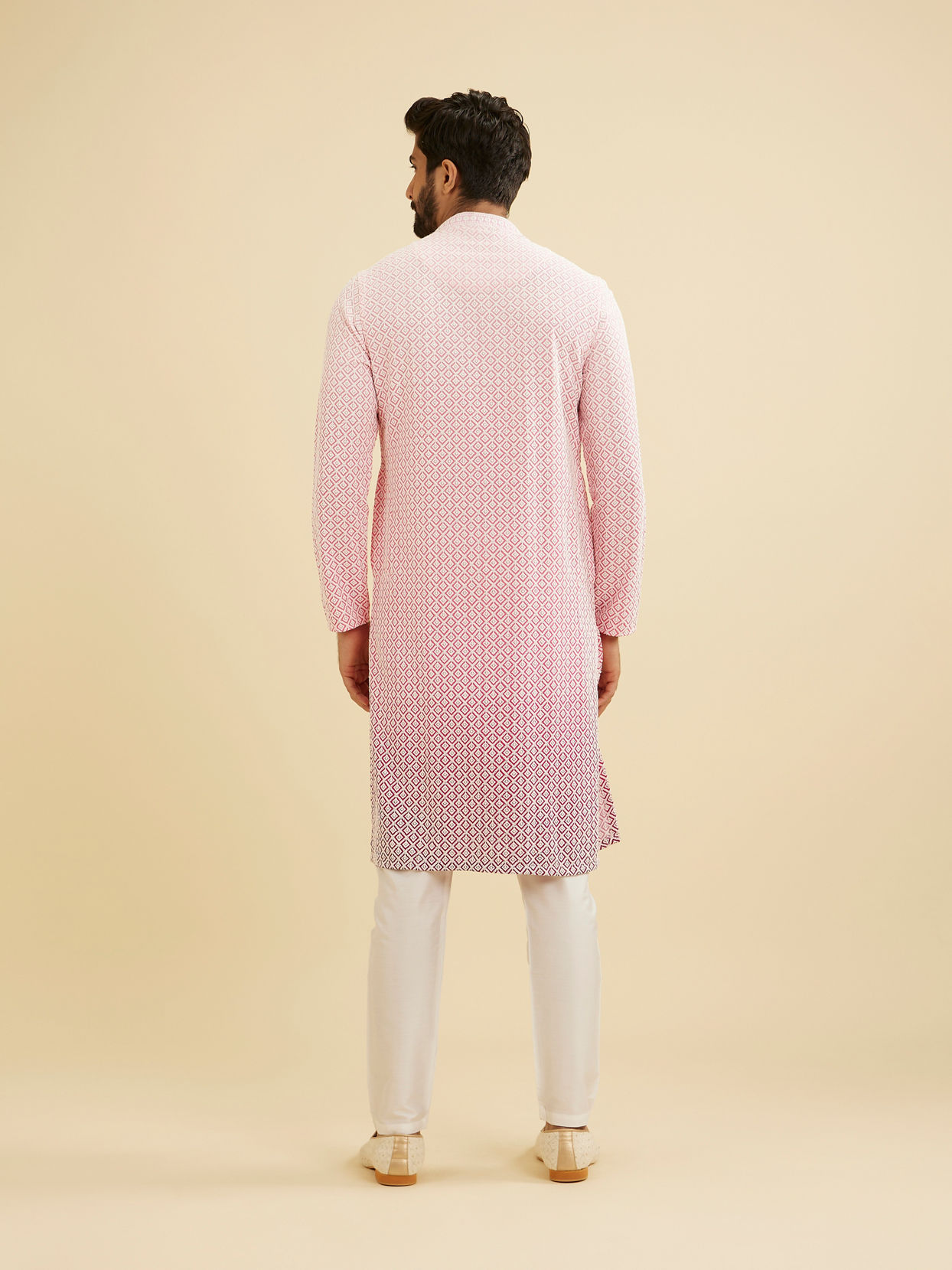 Manyavar Men Bubblegum Pink Ombre Kurta Set with Chikankari Work