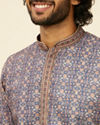 Manyavar Men Oxford Blue Floral Jaal Patterned Kurta Set