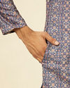 Manyavar Men Oxford Blue Floral Jaal Patterned Kurta Set