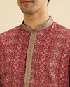 Manyavar Men Rust Red Floral Jaal Patterned Kurta Set image number 1