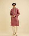 Manyavar Men Rust Red Floral Jaal Patterned Kurta Set image number 2