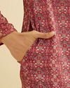 Manyavar Men Rust Red Floral Jaal Patterned Kurta Set image number 3