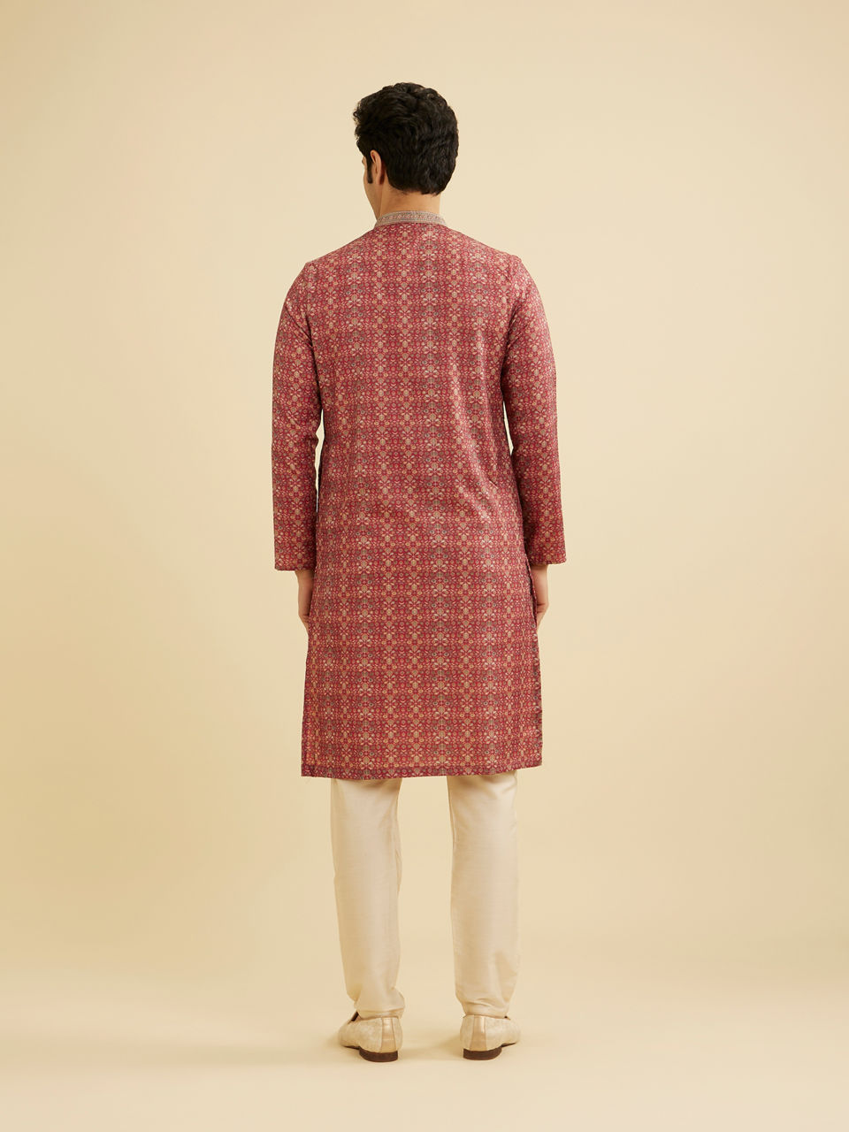 Manyavar Men Rust Red Floral Jaal Patterned Kurta Set