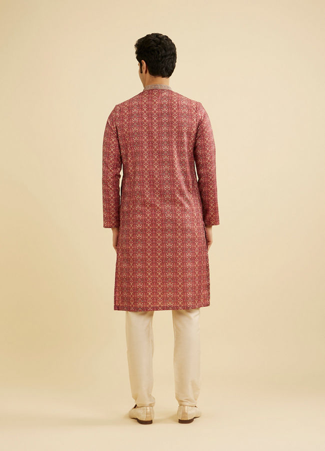 Manyavar Men Rust Red Floral Jaal Patterned Kurta Set image number 5