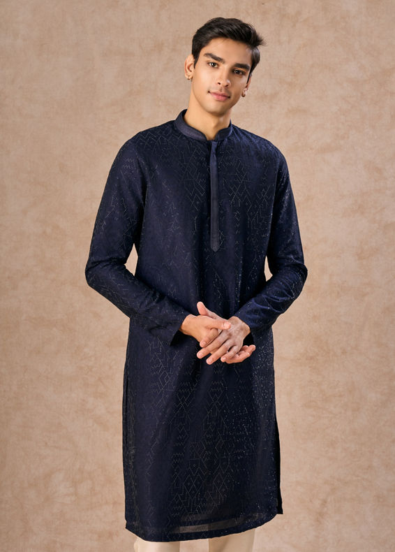 Manyavar Men Mystic Dark Blue Kurta Pajama Set