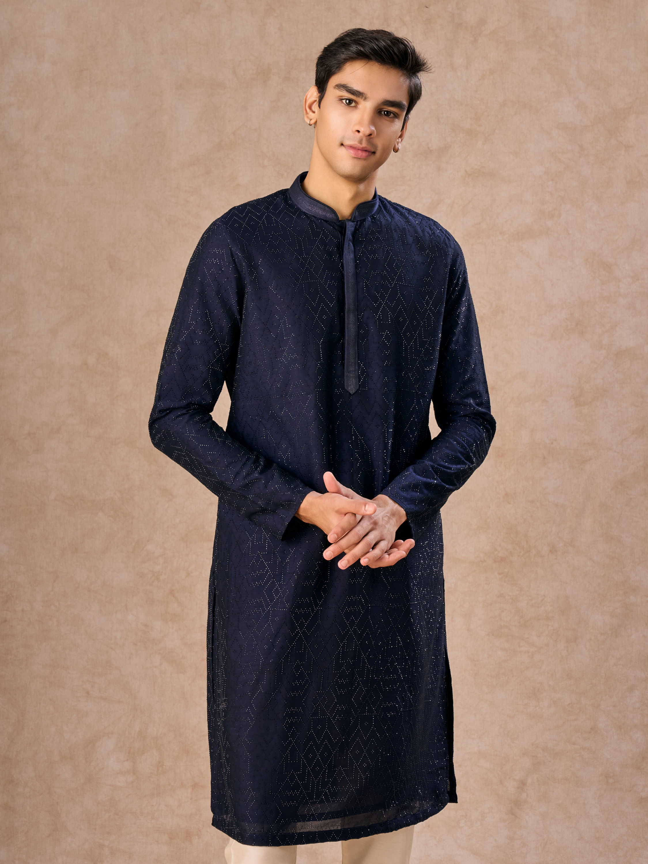 Manyavar Men Mystic Dark Blue Kurta Pajama Set