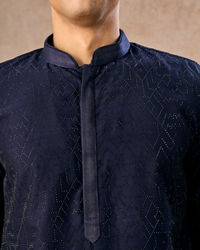 Manyavar Men Mystic Dark Blue Kurta Pajama Set