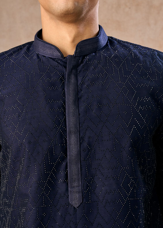 Manyavar Men Mystic Dark Blue Kurta Pajama Set