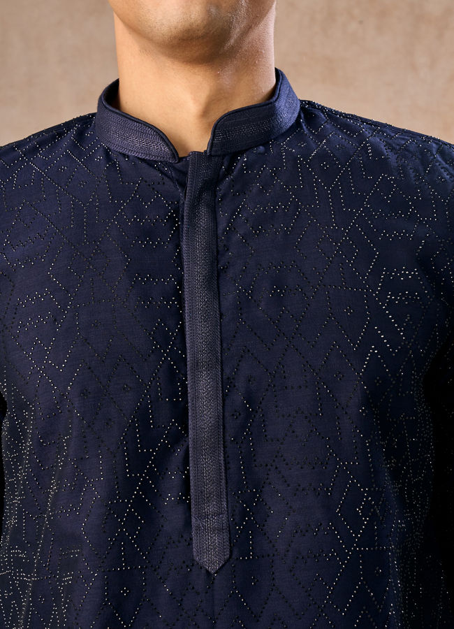 Manyavar Men Mystic Dark Blue Kurta Pajama Set